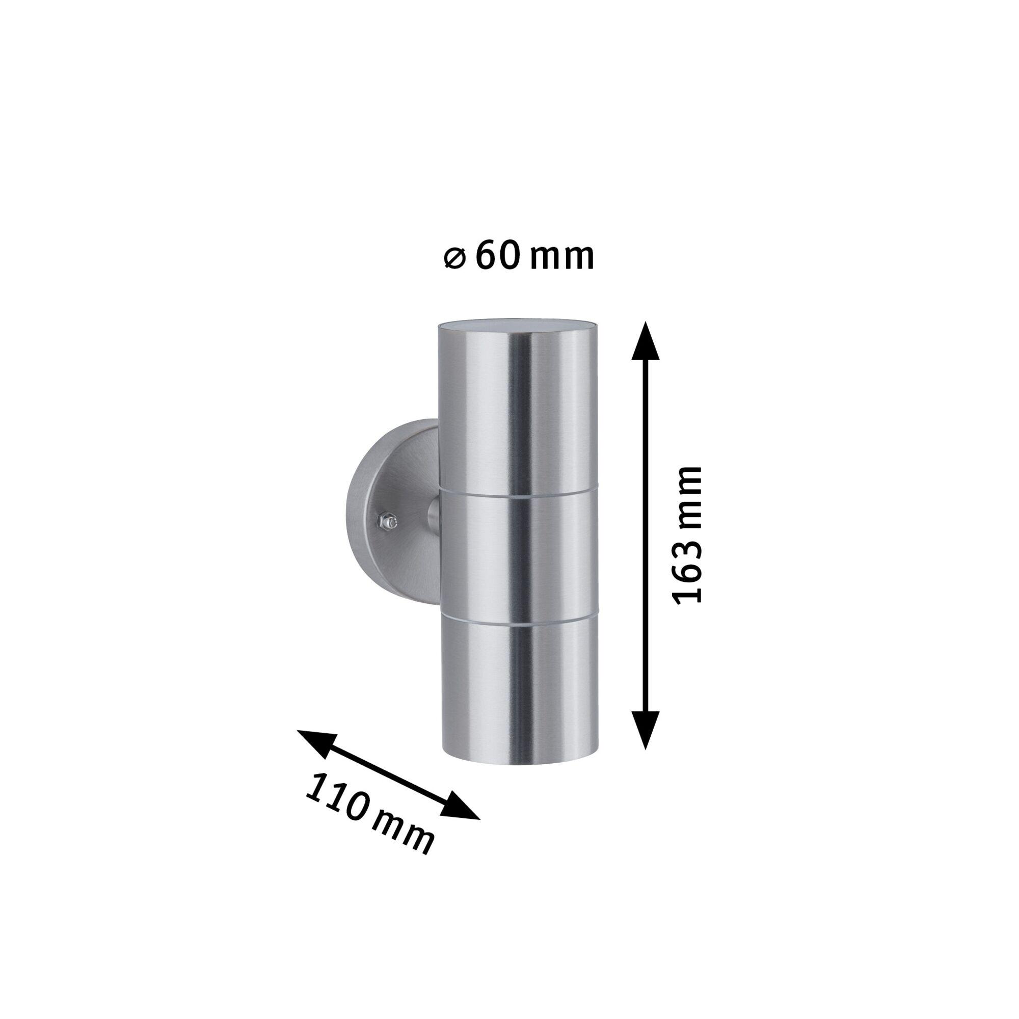 Edelstahl-Wandleuchte zylindrisch mit 163 mm Höhe und 60 mm Durchmesser, moderne Außenbeleuchtung