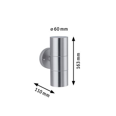 Edelstahl-Wandleuchte zylindrisch mit 163 mm Höhe und 60 mm Durchmesser, moderne Außenbeleuchtung