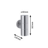 Cylindrical stainless steel wall light 163 mm high, 60 mm diameter, modern outdoor lighting fixture