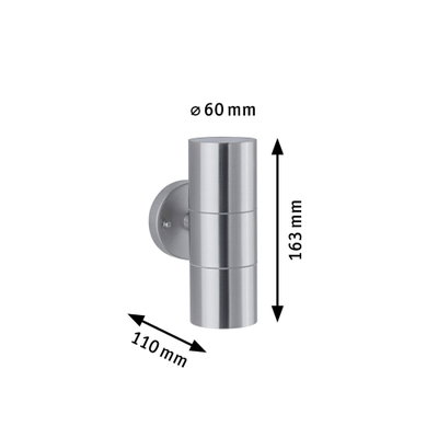 Cylindrical stainless steel wall light 163 mm high, 60 mm diameter, modern outdoor lighting fixture