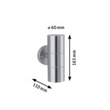 Væglampe i rustfrit stål med 163 mm højde og 60 mm diameter, moderne udendørsbelysning