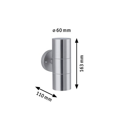 Væglampe i rustfrit stål med 163 mm højde og 60 mm diameter, moderne udendørsbelysning