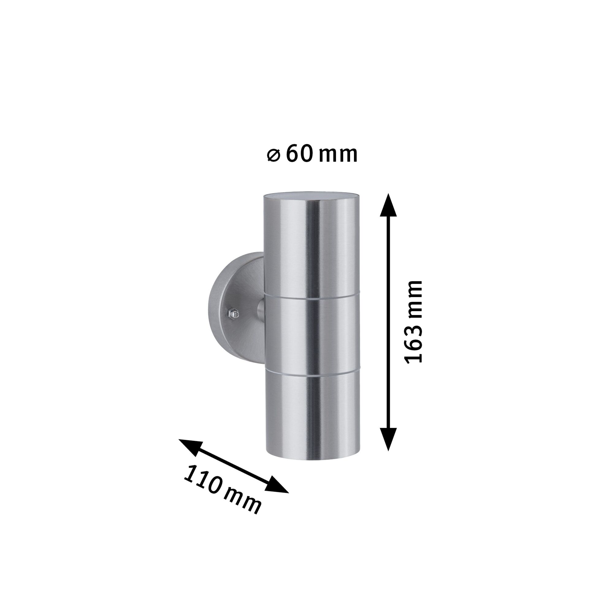 Applique murale en acier inoxydable de 163 mm de hauteur et 60 mm de diamètre, éclairage extérieur moderne