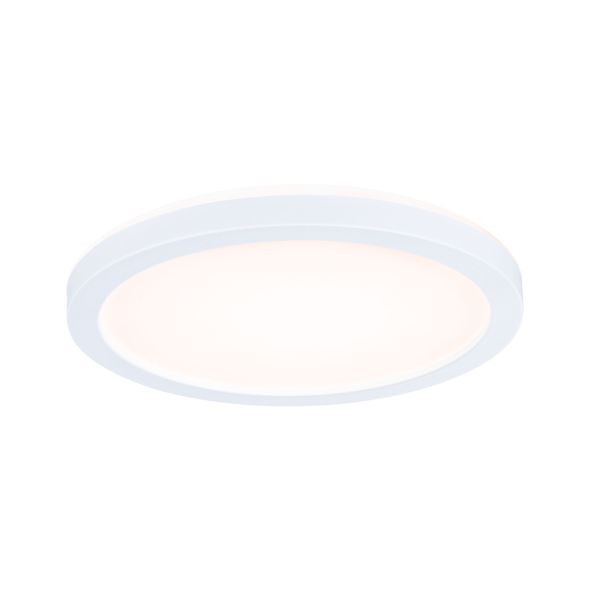 Plafonnier LED rond blanc avec lumière blanc chaud et design moderne pour espaces de vie.