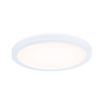 Round white LED ceiling light with warm white illumination and modern design for living spaces.
