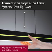 Luminaire suspendu Raiko noir LED avec réglage facile de la hauteur et bande lumineuse colorée