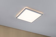 Square silver aluminium LED ceiling light with warm white illumination for living spaces