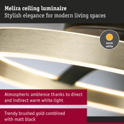 Melira ceiling luminaire in brushed gold and matt black with warm white light for modern living spaces