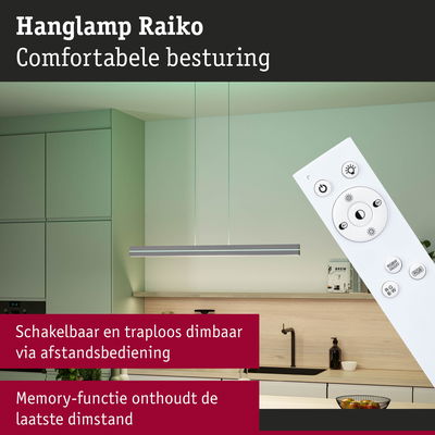 Moderne Raiko hanglamp in zilver met afstandsbediening voor traploze dimming en geheugenfunctie