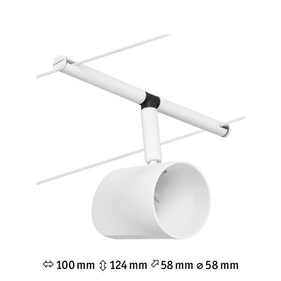 Modern white metal LED cable spotlight with adjustable head for accent lighting in interiors