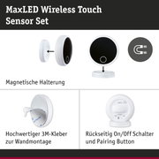 MaxLED Wireless Touch Sensor Set mit magnetischer Halterung, 3M Kleber und On/Off Schalter für Wandmontage