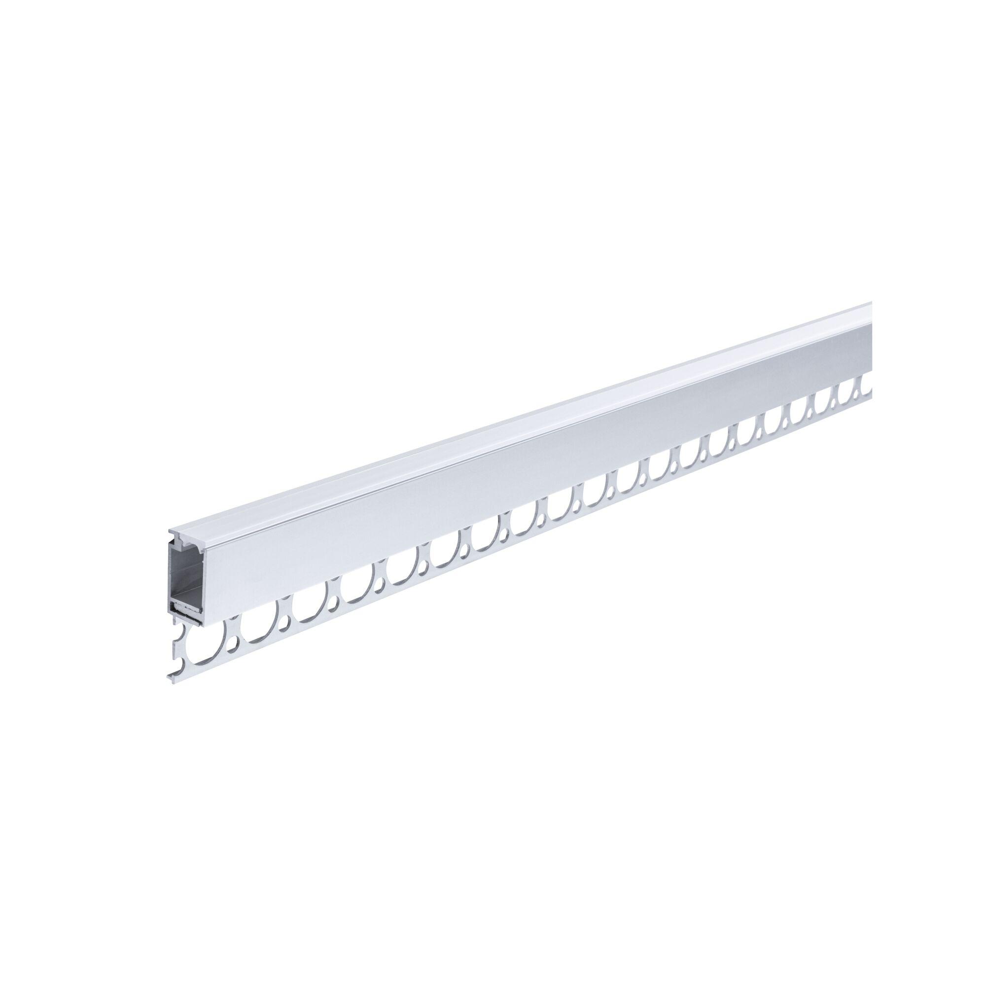 White aluminium profile with perforated edge for LED strip mounting, modern lighting solution