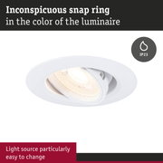 White recessed spotlight with inconspicuous snap ring and IP23 protection, easy light source replacement