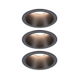 Three round recessed lights in matte black with warm white LED for modern interior lighting
