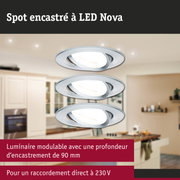 Spot LED encastré modulable Nova en aluminium avec profondeur d'encastrement de 90 mm pour raccordement 230V