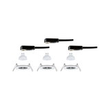 Drei weiße Einbaustrahler mit GU10 LED-Lampen und schwarzen Anschlusskabeln für LED-Einbaustrahler.