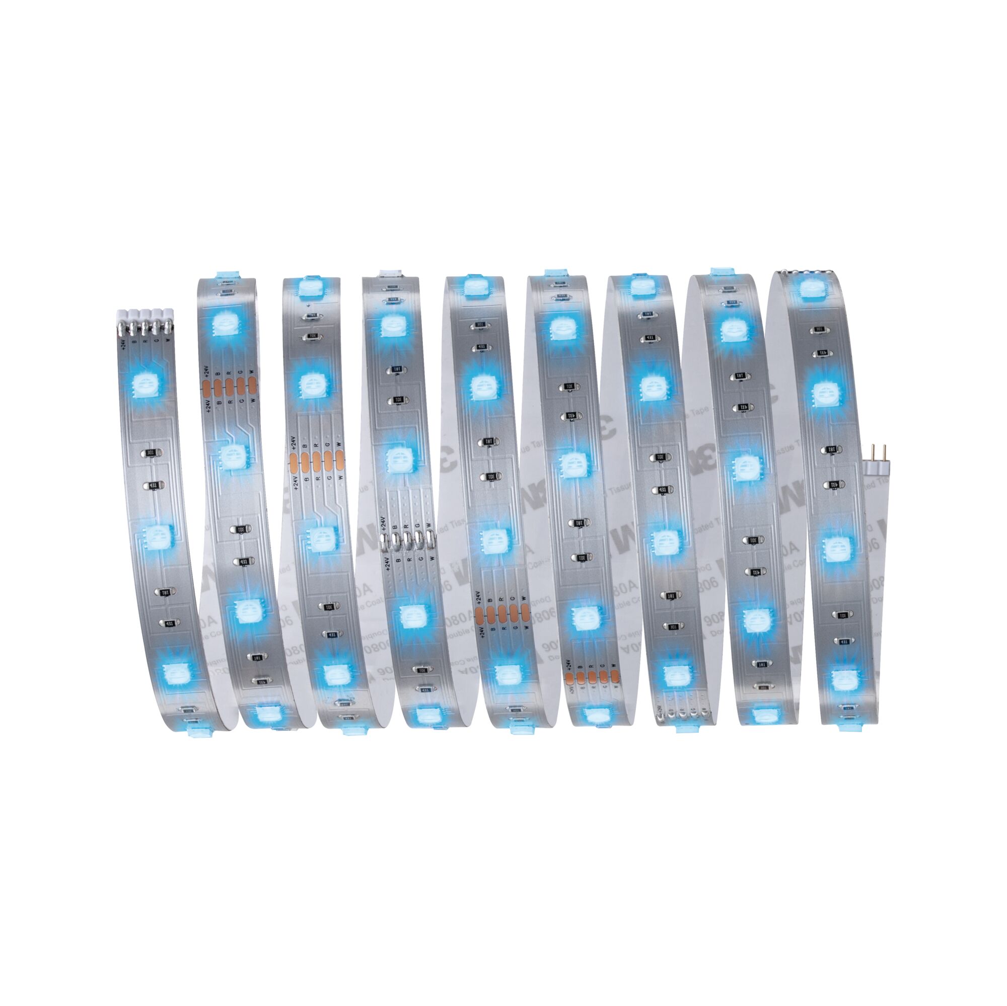 Flexible LED-Lichtstreifen mit blauen LEDs auf transparentem Trägerband für moderne Beleuchtungslösungen