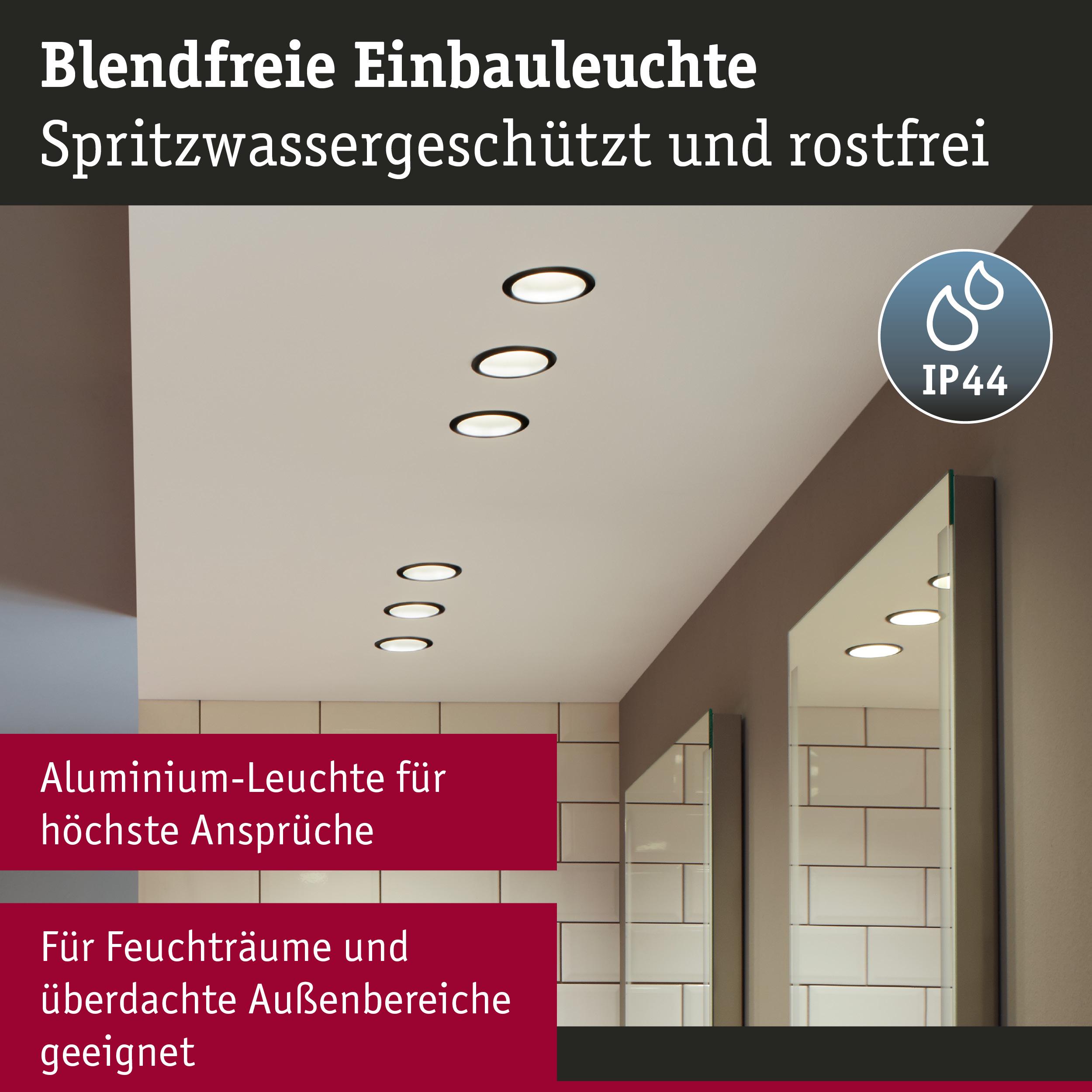 Blendfreie Aluminium-Einbauleuchten in Weiß für Feuchträume und überdachte Außenbereiche mit IP44 Schutz