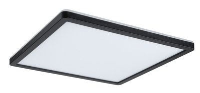 Flache quadratische LED-Deckenleuchte mit schwarzem Rahmen und weißem Diffusor für moderne Beleuchtung