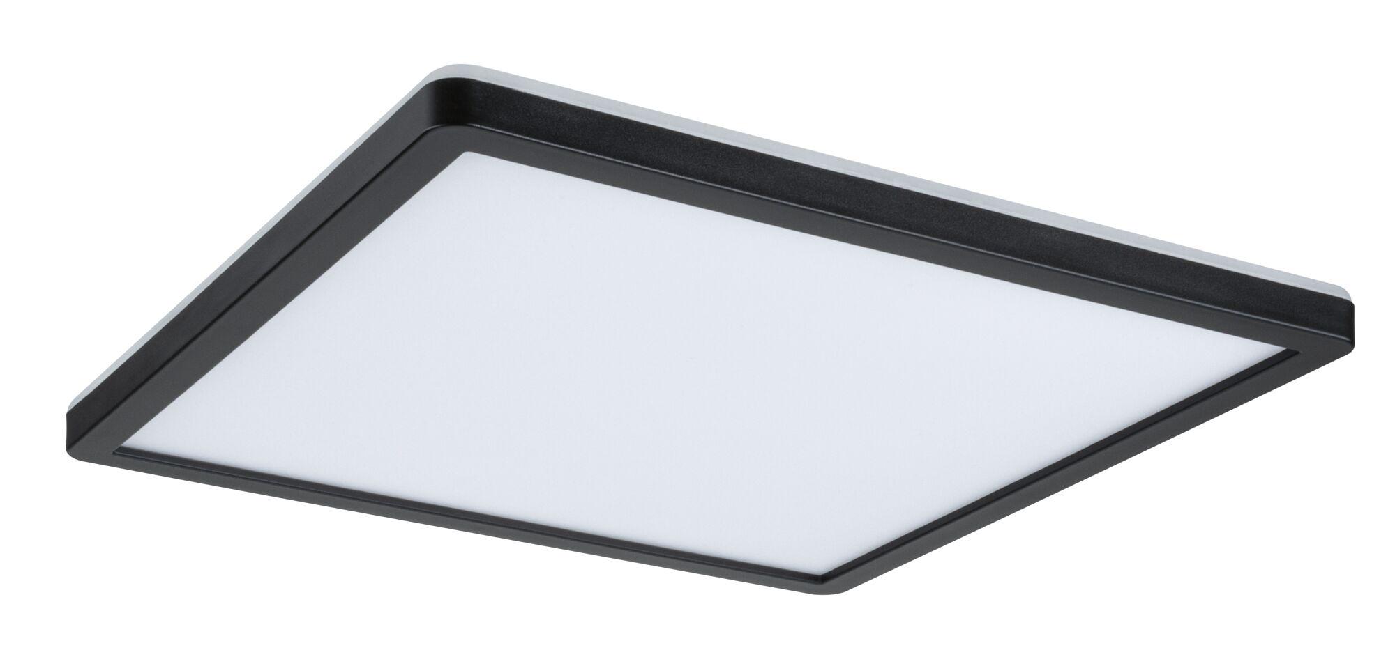 Black square LED ceiling light with white plastic diffuser for modern room lighting and energy-efficient design