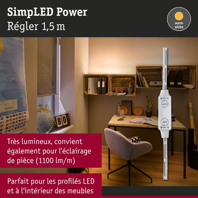 Variateur LED blanc avec lumière blanc chaud, câble 1,5 m, idéal pour profils LED et éclairage mobilier