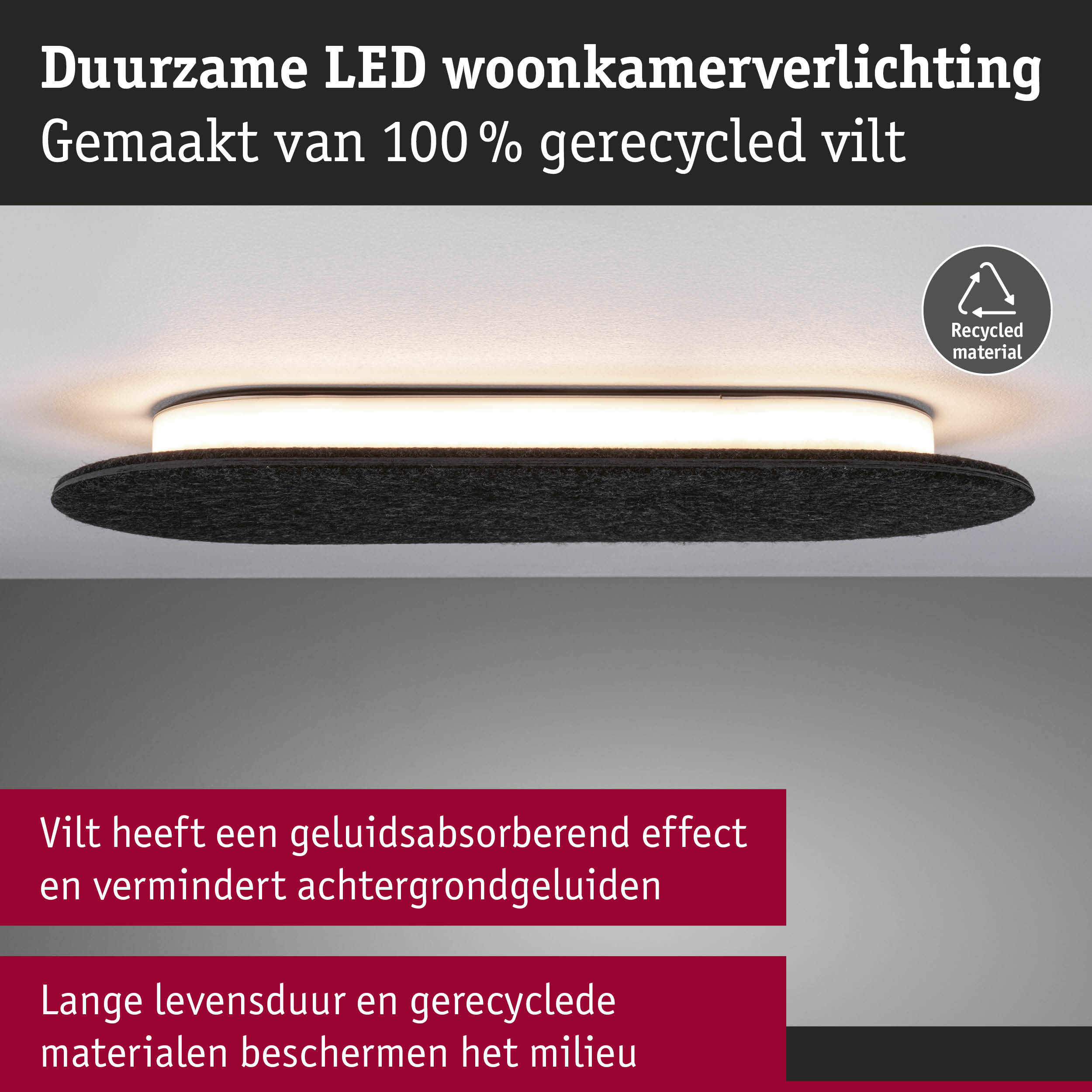 Duurzame LED-woonkamerverlichting van 100% gerecycled vilt met geluidsabsorberend effect