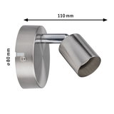 Moderne LED-wandspot van geborsteld roestvrij staal in zilver met 110 mm lengte.