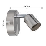 Moderne LED-wandspot van geborsteld roestvrij staal in zilver met 110 mm lengte.