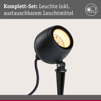 Schwarze LED-Gartenleuchte mit Erdspieß und austauschbarem Leuchtmittel für Außenbeleuchtung