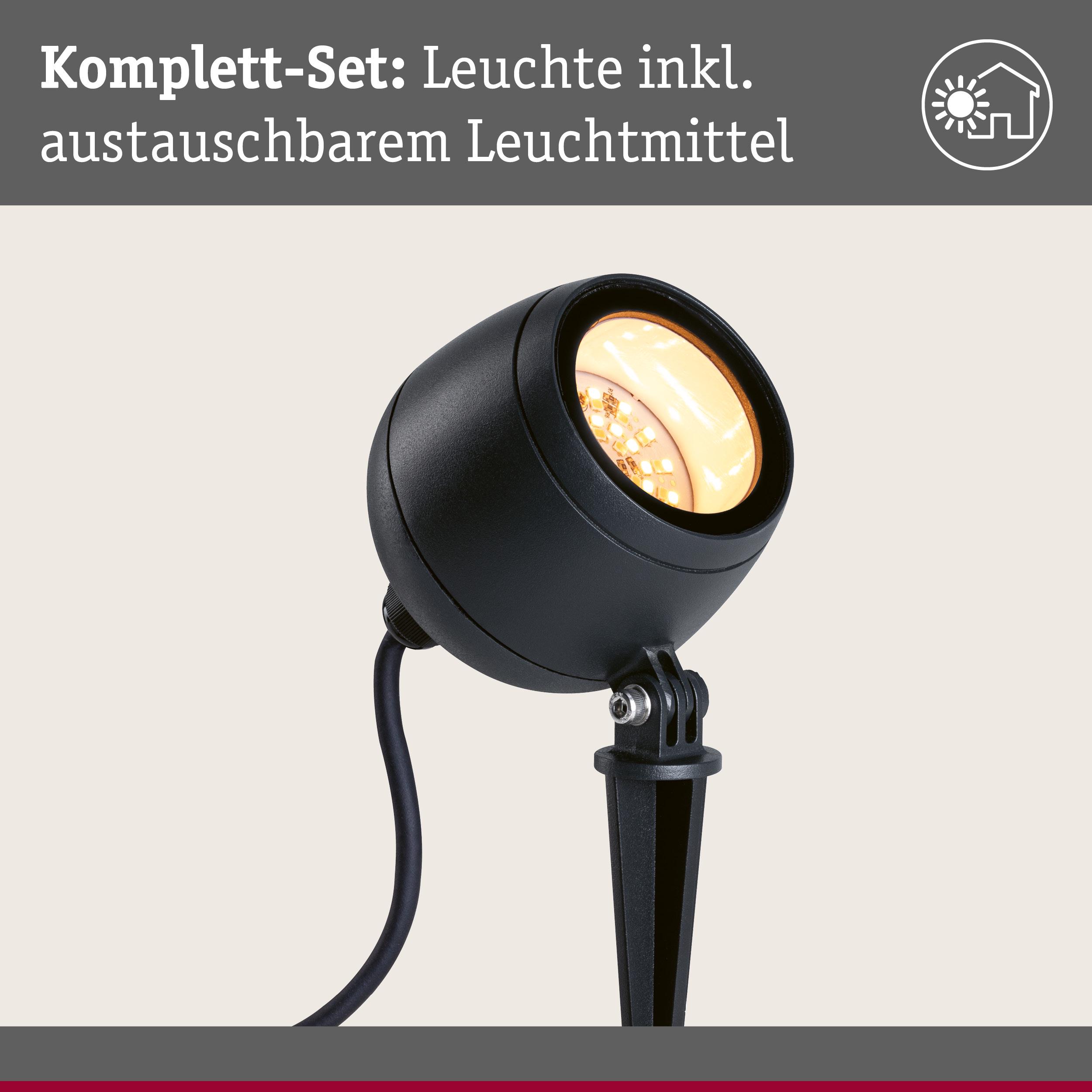 Schwarze LED-Gartenleuchte mit Erdspieß und austauschbarem Leuchtmittel für Außenbeleuchtung