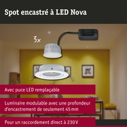 Spot encastré LED 3-Step-Dim Nova Coin Kit de base orientable rond 84mm 50° Coin 3x6W 3x470lm 230V gradable 2700K Blanc dépoli