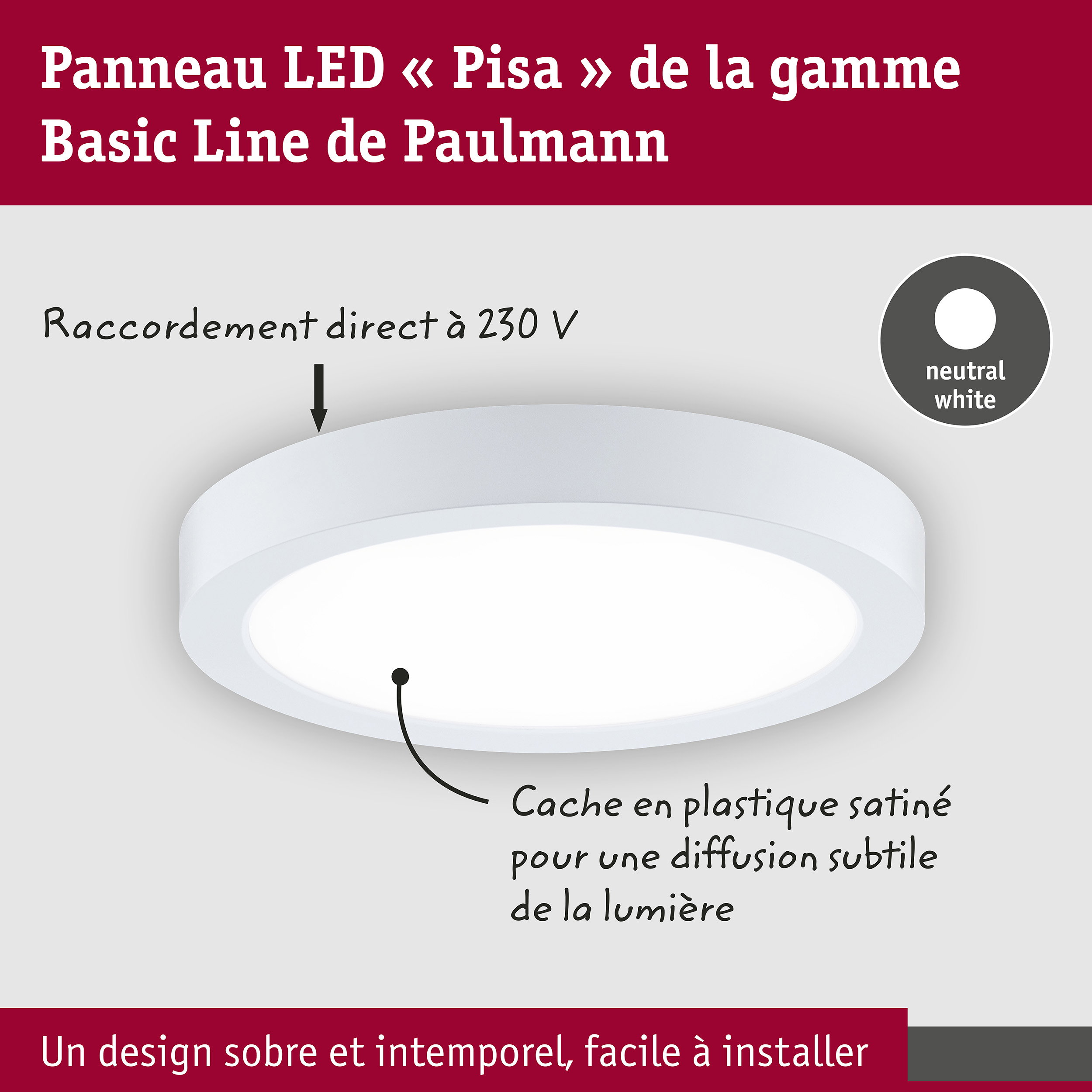 Panneau LED Pisa 4000K 290mm 1800lm 17W Blanc dépoli