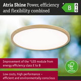 Round LED ceiling light with natural wood frame, energy efficient and environmentally conscious