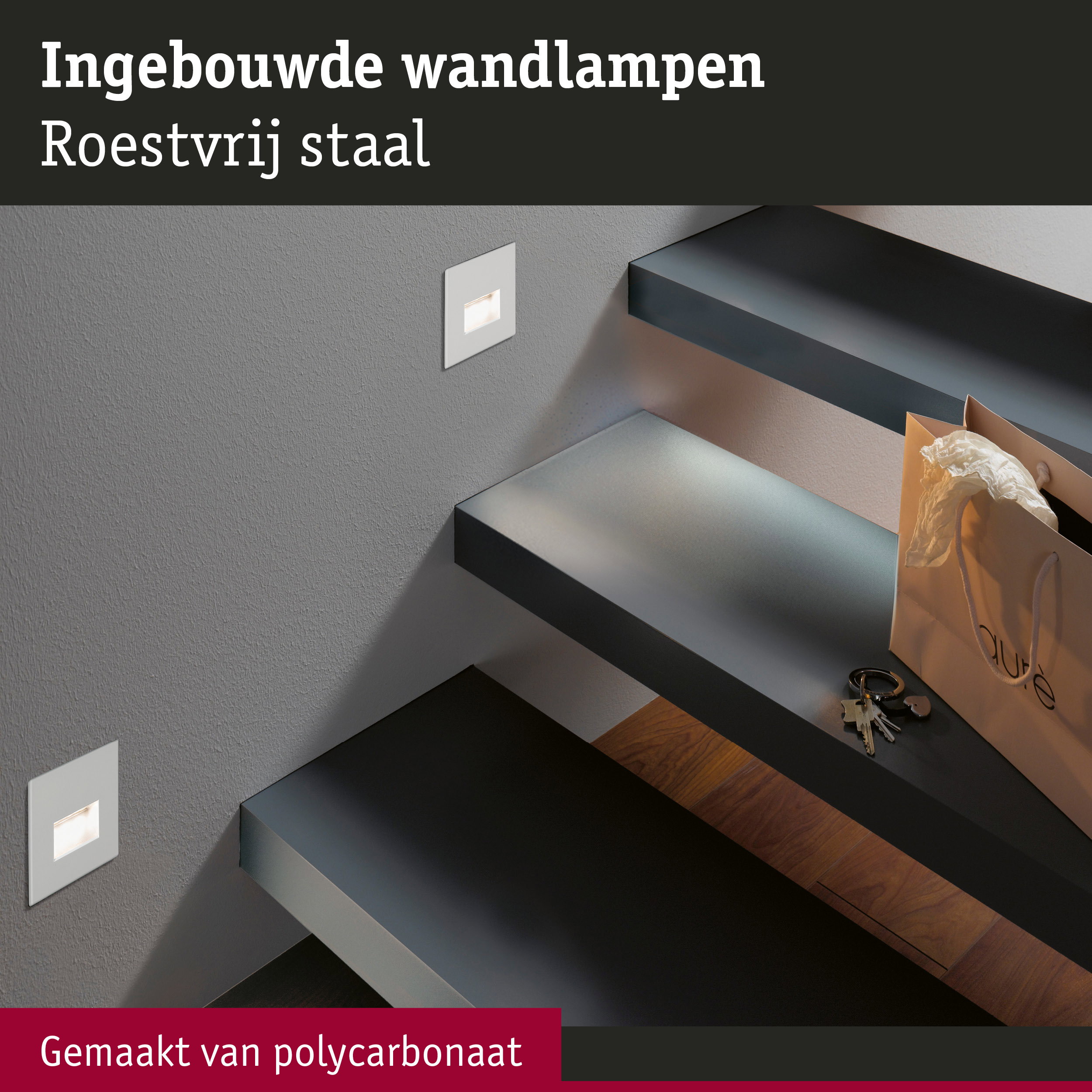 Ingebouwde wandlamp van roestvrij staal met wit polycarbonaat voor moderne trapverlichting