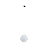 Moderne hanglamp met wit glas en chromen houder voor stijlvolle verlichting
