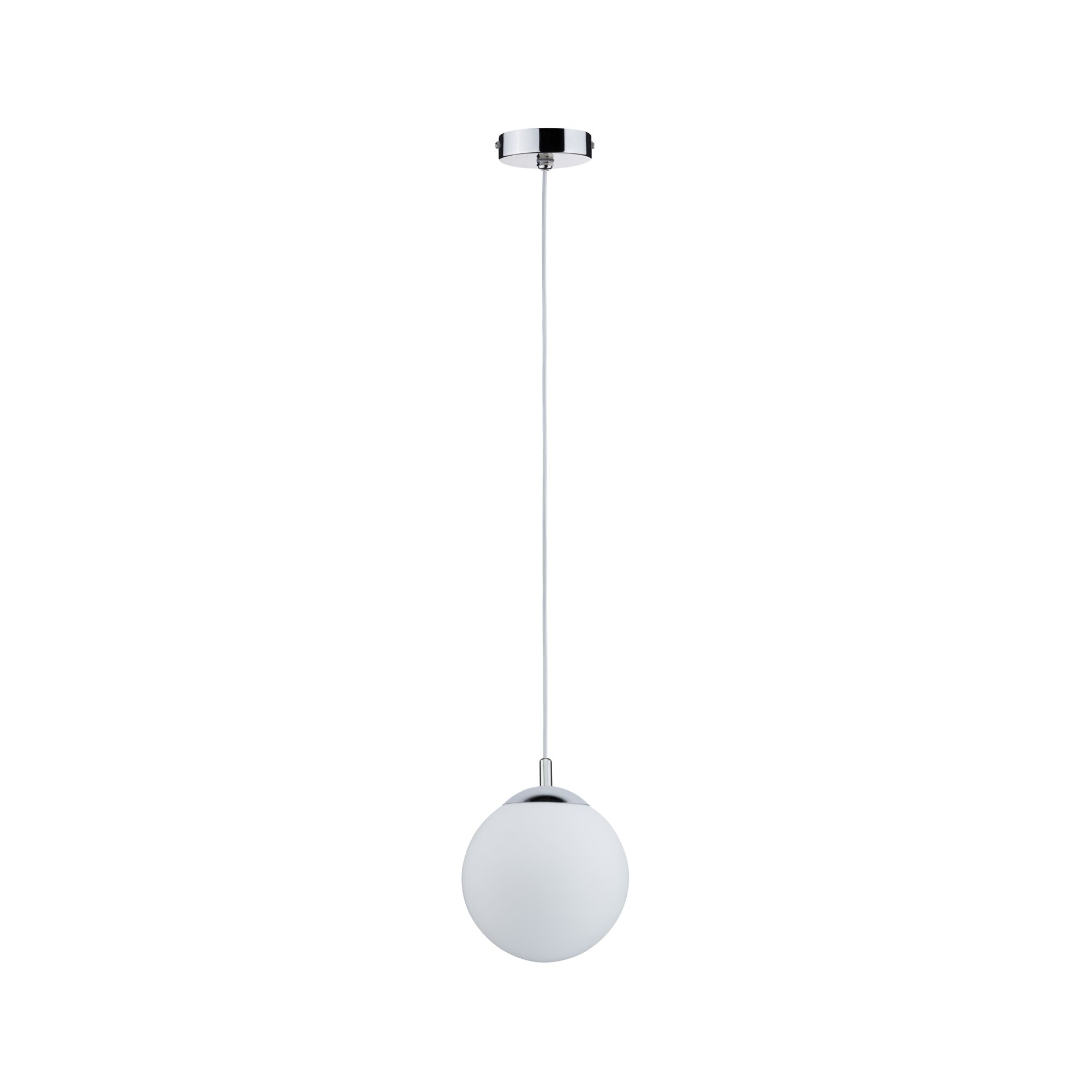 Moderne Pendelleuchte mit weißem Glas und Chromhalterung für stilvolle Raumbeleuchtung