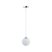 Modern pendant light with white glass and chrome metal for stylish room lighting