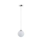 Modern pendant light with white glass and chrome metal for stylish room lighting