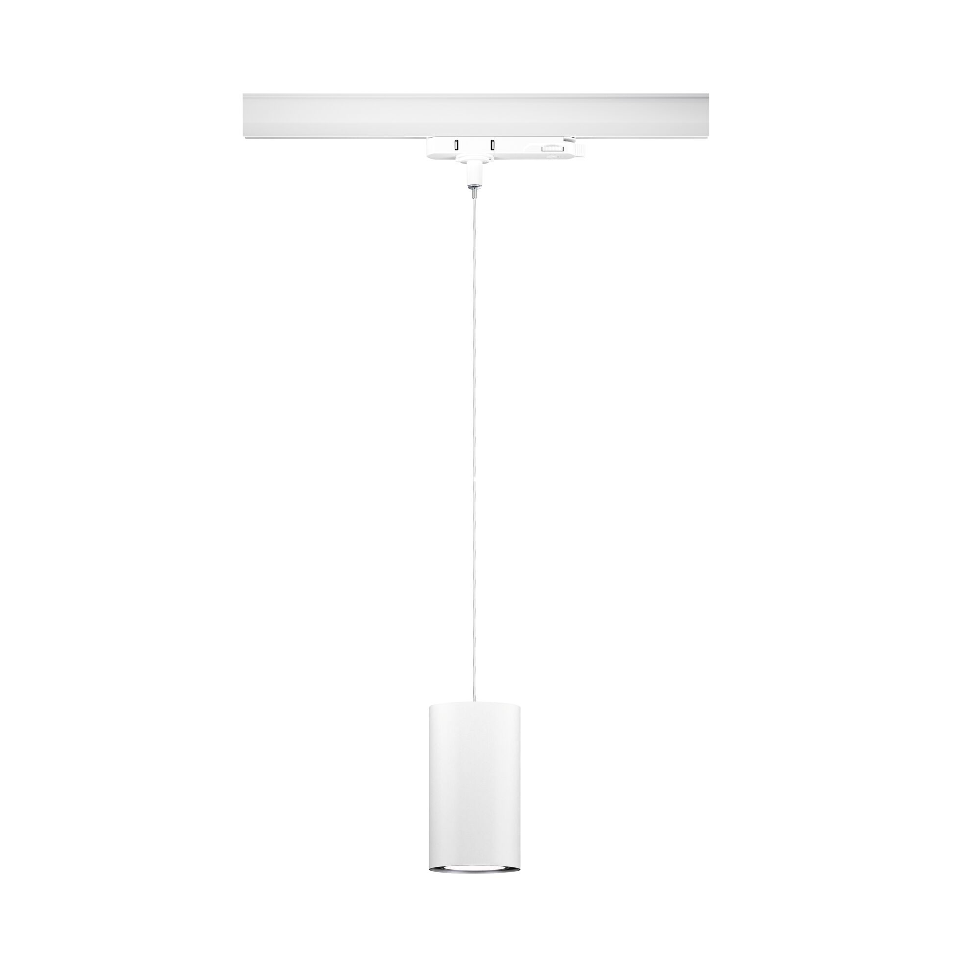 Moderner weißer LED-Pendelleuchte mit zylindrischem Aluminium-Schirm und Schienensystem für Innenräume