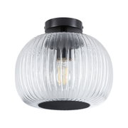 Ceiling light with ribbed clear glass and black metal base for modern home lighting