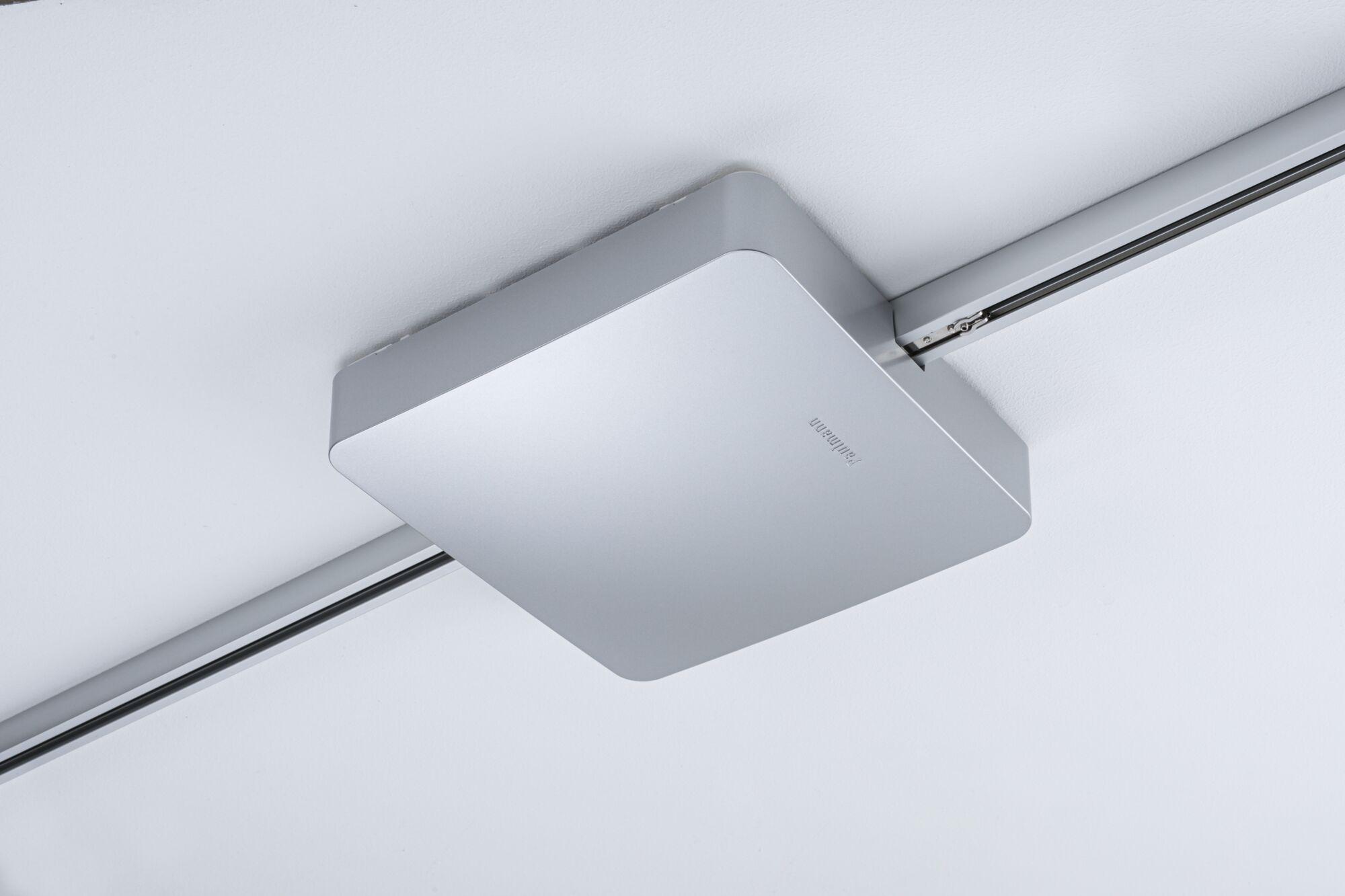 Matte silver metal ceiling light with square design and track system for modern interior lighting solutions