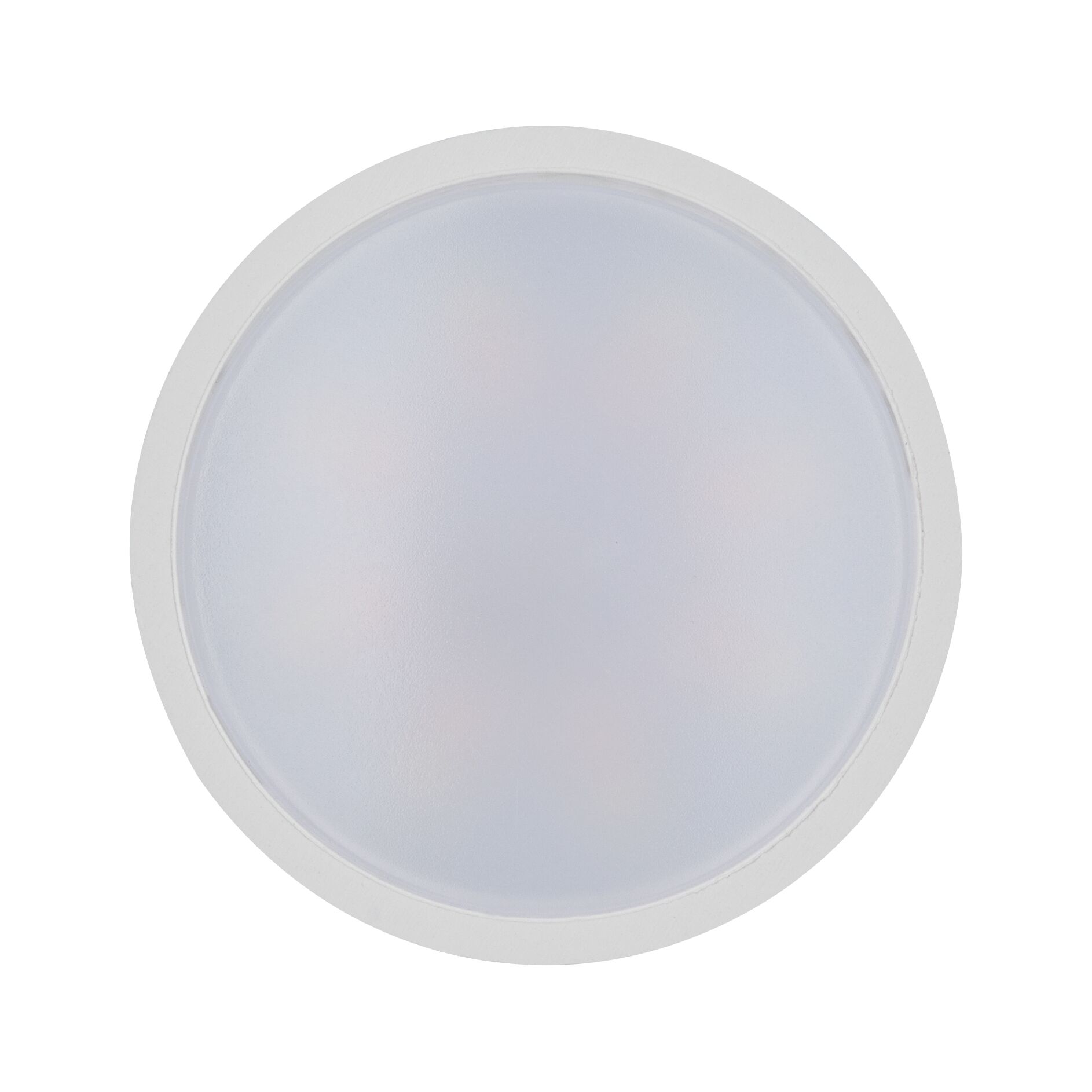 Round white LED ceiling light with frosted plastic diffuser for energy-efficient lighting