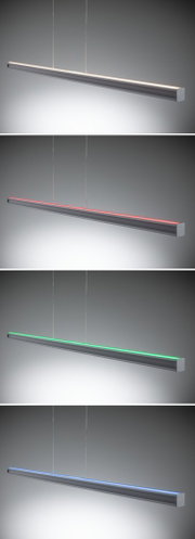 Moderne grå aluminium pendel med skiftende LED-farver hvid, rød, grøn, blå til opholdsrum