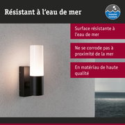 Applique murale extérieure noire avec verre blanc, résistante à l'eau de mer pour usage côtier