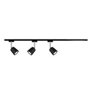 Black metal LED ceiling light with three adjustable spotlights for modern room lighting