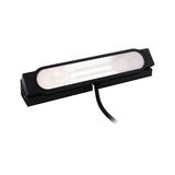 Schwarze LED-Leuchte mit länglichem, milchigem Diffusor und Kabel für moderne Innenbeleuchtung