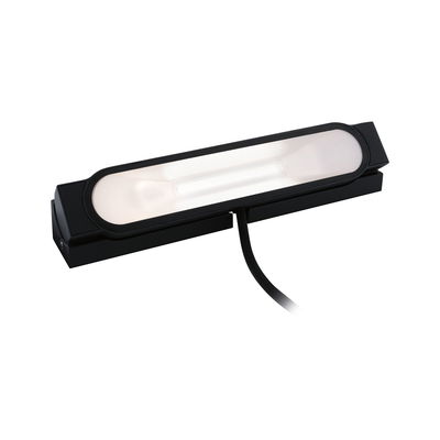 Schwarze LED-Leuchte mit länglichem, milchigem Diffusor und Kabel für moderne Innenbeleuchtung