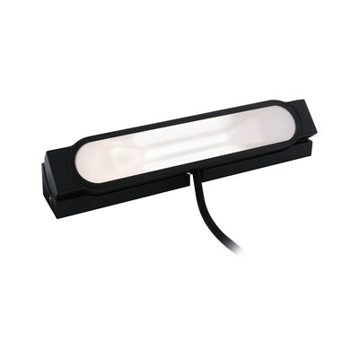 Schwarze LED-Leuchte mit länglichem, milchigem Diffusor und Kabel für moderne Innenbeleuchtung