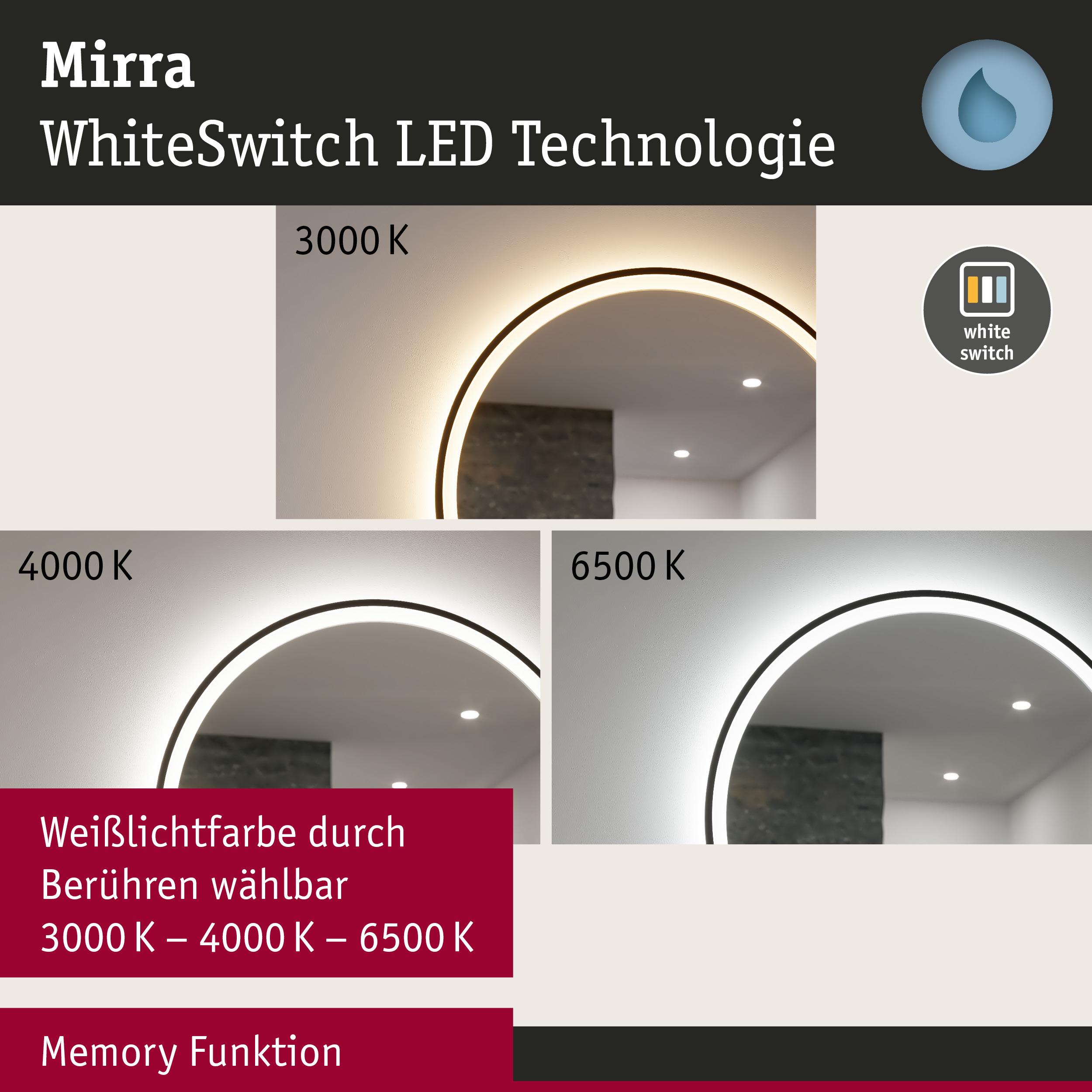 Runder Spiegel mit LED-Beleuchtung in Weiß mit einstellbarer Farbtemperatur 3000K bis 6500K