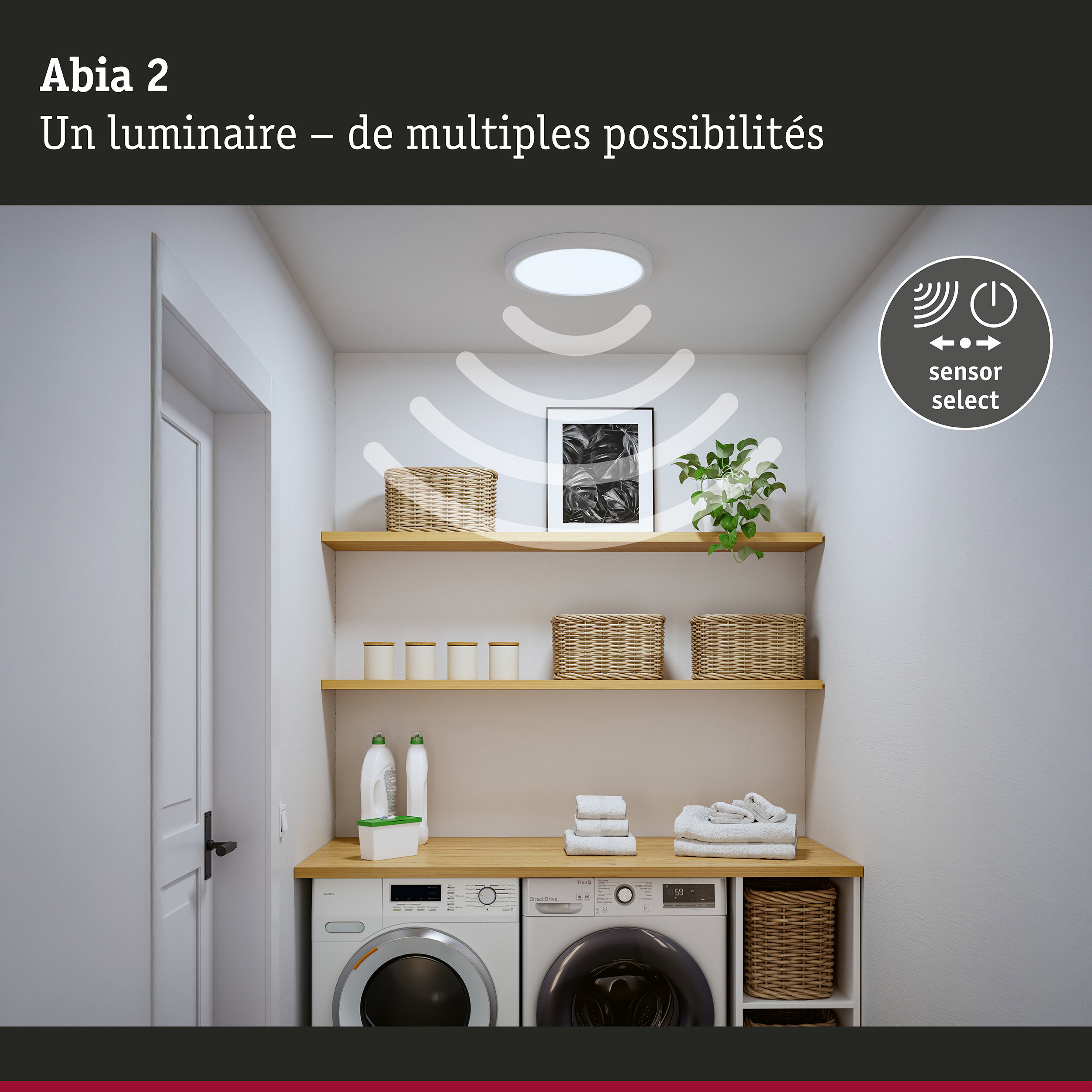 Panneau LED Abia 2 White Select Détecteur de mouvement crépusculaire (HF) rond 400mm 16W 1400lm White Select Blanc